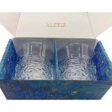 Imagem de ALEXIR Copos de uísque - Conjunto de 2 / copos premium à moda antiga para amantes da arte - Artigos de vidro da série Van Gogh como uma obra de arte em vidro texturizado fino 11oz (noite estrelada)