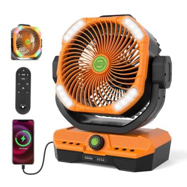 Imagem de RUNTOP Ventilador grande operado por bateria de 45000 mAh, ventilador de acampamento oscilante de alta velocidade com controle remoto, ventiladores recarregáveis de inclinação ajustável silenciosa