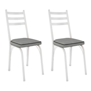 Imagem de Kit 2 Cadeiras De Cozinha Luisiana Estampado Platina Pés De Ferro Branco