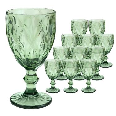Imagem de Jogo 12 Taças De Vidro Diamond Diamante Verde 300ml água Class Home