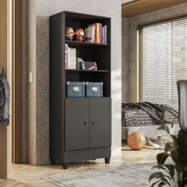 Imagem de Armário Multiuso Gamer 2 Portas 4 Prateleiras Com Pés Qmovo Preto Fosco