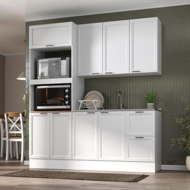 Imagem de Cozinha Compacta 3 Peças 1 Aéreo 1 Balcão 1 Paneleiro Torre Quente Soho Cabecasa Madeiramadeira Branco-branco