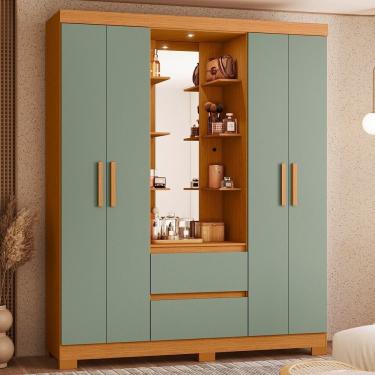 Imagem de Guarda Roupa Capelinha Casal 04 Portas Olímpia Cinamomo-sálvia