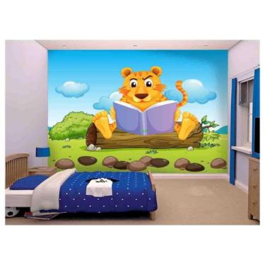 Imagem de Papel De Parede Infantil Tigre Estudioso Lendo s76 - Você Decora