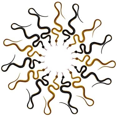 Imagem de 15 peças de cobra de borracha realista, adereços de cobra falsos para acessórios de jardim para manter os pássaros longe, brincadeiras, decoração de Halloween (amarelo, preto)