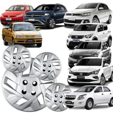 Imagem de Jogo 4 Calotas T-cross aro 14 Sport Cubo Baixo Prata Parafuso - Grid