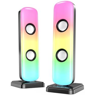 Imagem de NJSJ Alto-falantes de computador para desktop, alto-falantes estéreo de 20 W Hi-Fi para jogos com Bluetooth e conexão auxiliar de 3,5 mm, luzes RGB controláveis, alto-falantes de PC alimentados por