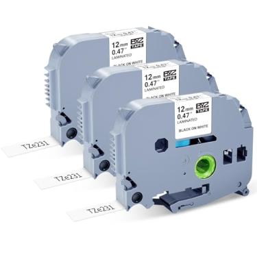 Imagem de 3PK Compatível com Brother P Touch Label Tape TZe-231 12 mm 0,47 Laminado Preto sobre Branco Trabalho para Brother PTH110 PTH103w PTD210 PTD220 PTD410