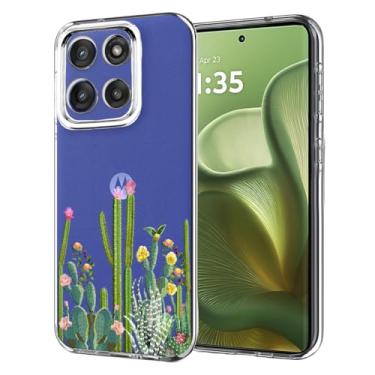 Imagem de Unov Capa compatível com Motolora Moto Edge 60 Fusion Moto 60 5G transparente com flants de cacto sabores flor em relevo design macio TPU absorção de choque fina capa traseira protetora