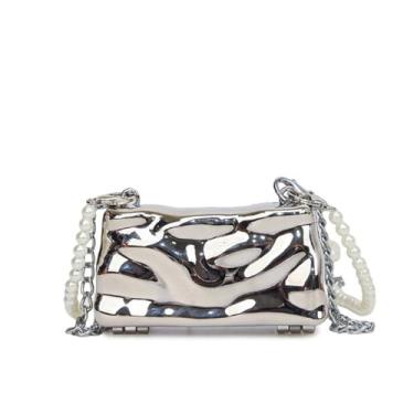 Imagem de YIUWLMN Mini bolsa de metal para noite bolsa clutch quadrada de metal bolsa pérola bolsa clutch bolsa decorada com acessórios para mulheres.