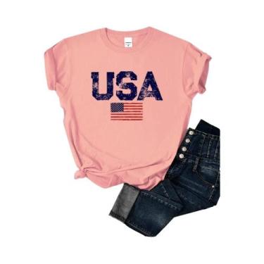 Imagem de Camiseta Feminina Verão - Estilo Hip Hop com Estampa de Bandeira Ameri