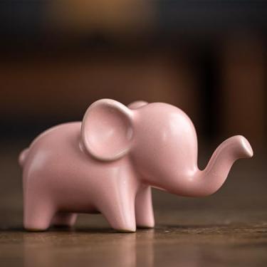 Imagem de SHINCULSUN Handmade Solid Color Small Ceramic Elephant Statue for Home Decor, Cute Animal Desk Ornament for Office Shelf, Feng Shui Gift Figurine (Pink)