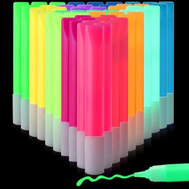Imagem de Dunzoom 30 canetas de tinta que brilham no escuro, 12 cores de tinta acrílica para roupas, marcador de tecido neon que brilha no escuro para tela, camiseta, arte rupestre, artesanato, decorações de