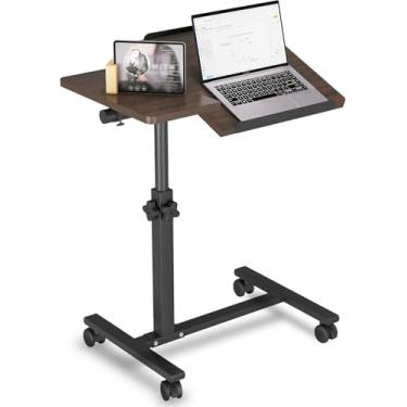 Imagem de JXINONT Suporte móvel para laptop para sofá, mesa sobre a cama com rodas, altura ajustável, sofá inclinado, mesa para laptop, cama, carrinho com rodinhas (marrom)
