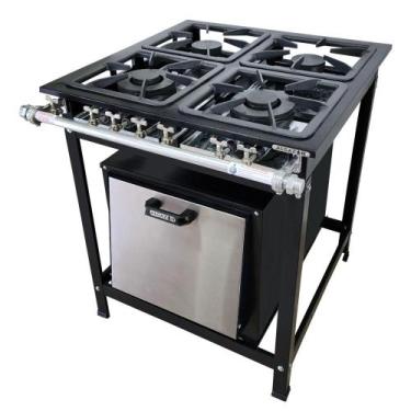Imagem de Fogão Baixa Pressão 4 Bocas Alcazon com Forno 60 Litros Tampa Inox ACZ