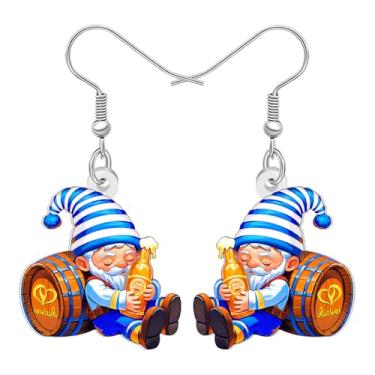 Imagem de DALANE Brincos de gnomos divertidos Oktoberfest presentes para mulheres acrílico alemão festivo barril de cerveja design peculiar joias presentes de gnomo para amantes de cerveja, Medium, Acrílico Aço