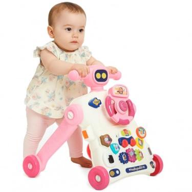 Imagem de Andador de Atividades para Bebê 3 em 1 com Som e Luz Rosa CBS0798A - Castela