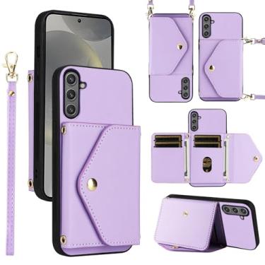 Imagem de Dswteny Capa carteira para Samsung Galaxy S25 Plus S25+ 5G com cordão de pulso alça de ombro flip bolsa, suporte para cartão de crédito capa de celular para S25Plus 25S + S 25 25+ SM-S936U feminino