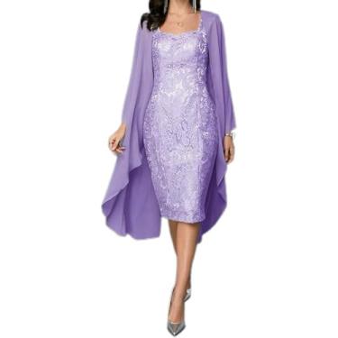 Imagem de Vestido Casual Feminino Na Altura Do Joelho Mãe Da Noiva Vestidos Conjunto De Duas Peças Vestido, Purple, L