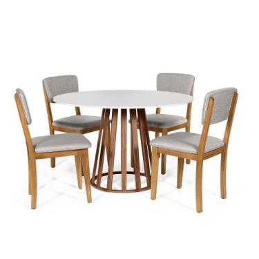 Imagem de Mesa de Jantar Redonda Gabi Bran/Nor com 4 Cadeiras Estofadas Ella Cin