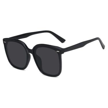 Imagem de Óculos de sol vintage de luxo, feminino, moderno, masculino, punk, armação grande, rebite, clássico, uv400 (preto-preto)