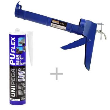 Imagem de Kit Aplicador de silicone + Veda Calha Selante PU Flex Uso Geral Branco 280ml - Unipega