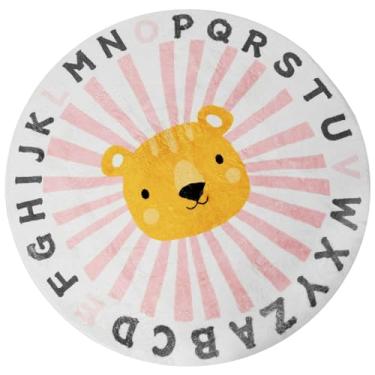 Imagem de FALESOUL Tapete redondo para crianças, tapete colorido para berçário, tapete macio para sala de jogos, antiderrapante, lavável para canto calmante para decoração de sala de jogos, 119 cm redondo