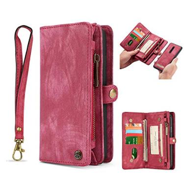 Imagem de Simicoo OnePlus 8 Pro Carteira de couro destacável com zíper 11 compartimentos para cartões, capa magnética flip OnePlus 8 Pro, alça de pulso à prova de choque, bolso para homens e mulheres (OnePlus 8