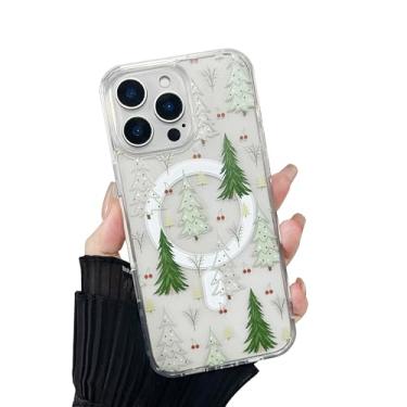 Imagem de ZTOFERA Capa de celular para iPhone 16 Pro Max de Natal compatível com Magsafe, design vintage de padrão natalino bonito para Xmax, capa protetora rígida para celular para iPhone 16 Pro Max-verde