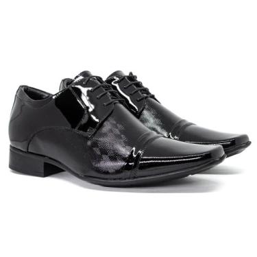 Imagem de Sapato Masculino Jota Pe Couro Verniz Aumenta Altura 6,5cm, Preto vern
