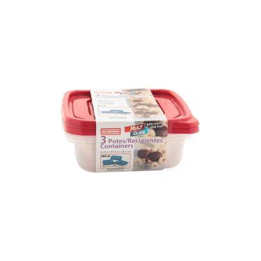 Imagem de Conjunto de Potes São Bernardo Multiclick em Plástico Quadrado com Tampa Branca com 3 Peças 600ml