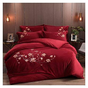 Imagem de AKALNNB Jogo de lençol de cama de inverno de veludo coral de veludo coral com quatro peças de pelúcia espessa de flanela e lençol de cama confortável