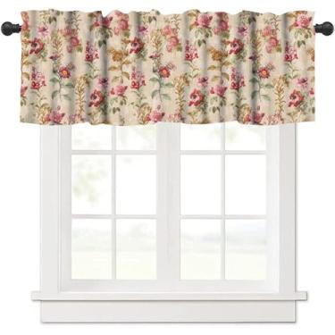 Imagem de TFOSO Cortinas de saia floral, cortinas curtas de plantas de flores vintage para cozinha, quarto, café, tratamento de janela, 1 painel 137 cm L x 45 cm C