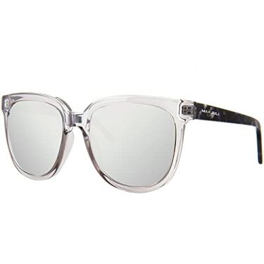 Imagem de Óculos de sol femininos e masculinos com armação borboleta com hastes de acetato, Armação cinza transparente/lente polarizada prata, 55-15-140