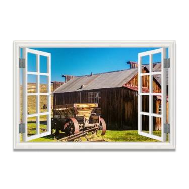 Imagem de LKXGRRSFG Tela de janela falsa empilhada para economia de espaço, arte de parede cênica realista para quarto, casa, 50 x 75 cm, sem moldura