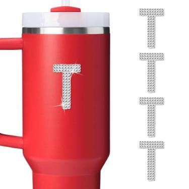 Imagem de LUHOHI 4 peças de adesivos com letra inicial de strass brilhante - Grande glitter alfabeto personalizado nome monograma decalques brilhantes para copo Stanley garrafas de água graduação boné bagagem