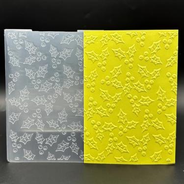 Imagem de Modelo de pasta em relevo de plástico 3D, textura de folhas de azevinho e frutas, tamanho A6, para fazer cartões, faça você mesmo, scrapbook, papel, artesanato, artesanato, scrapbook, artes, decoração