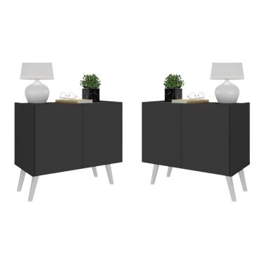 Imagem de Kit 2 Mesas De Cabeceira Retrô 2 Portas Mp4138 Preto branco