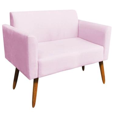 Imagem de Poltrona Namoradeira Pés Palito Madeira Suede Rosa Bebê