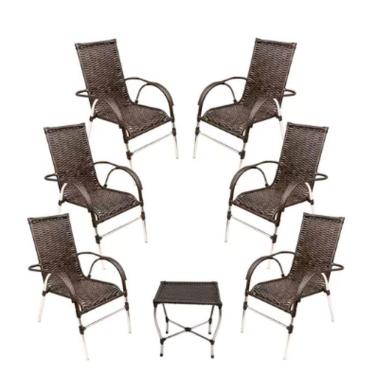 Imagem de Kit 6 Cadeiras E Mesa Vênus Churrasco Trama Preto