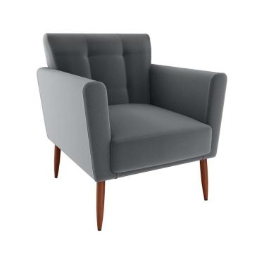Imagem de Poltrona Decorativa Confortável Pés Em Madeira Maciça Cancun Veludo Cinza Matrix Veludo Cinza