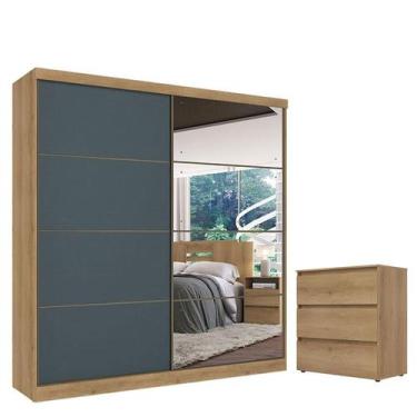 Imagem de Guarda Roupa Casal Málaga Full Glass 2 Portas Capuccino Azul Acetinado