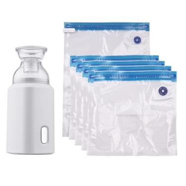 Imagem de aqxreight Bomba Elétrica Com Sacos de Armazenamento a Vácuo Com Cabo USB 5 Sacos de Armazenamento Recarregável Portátil para Viagens Uso Doméstico Economiza Espaço Preto (Branco)