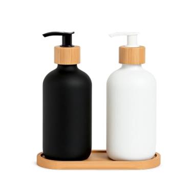 Imagem de Porta dispenser frasco pump ceramica 500ml multiuso cremes valvula vidro shampo condicionador sabonete alcool gel