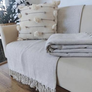 Imagem de Manta Decorativa para Sofá ou Cama Extra Grande 220 x 150 – 100% Algodão Feita à Mão Diversas Cores (CINZA CLARA)