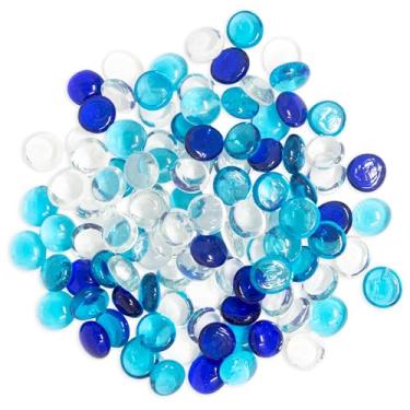 Imagem de Galashield Mármores de vidro plano para vasos, pedras de vidro azuis, pedras preciosas, enchimento de vaso (0,5 kg, aprox. 105 peças)