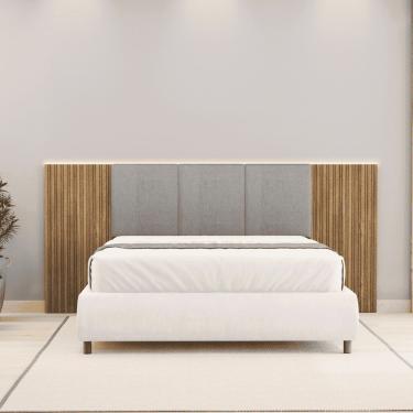 Imagem de Cabeceira Estofada Cama Box Casal Queen Com Led Dubai Zen Nature Brisa/linho Cinza - Mabe Magazine