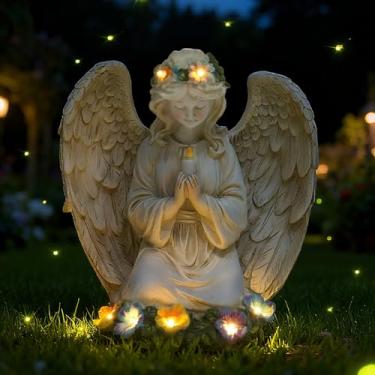 Imagem de Xmoyaas Estátuas de jardim de anjo solar, estatuetas de anjo orando decorações ao ar livre, presente exclusivo de inauguração de casa para Natal, Dia das Mães, aniversário, inauguração de casa