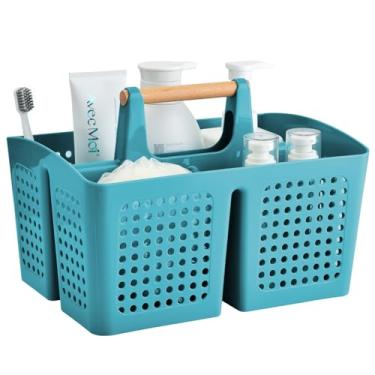 Imagem de PAKCHOICE Cesto de chuveiro portátil com compartimentos, organizador de limpeza dividido de plástico, bolsa organizadora com alça para banheiro, faculdade, itens essenciais de dormitório, verde