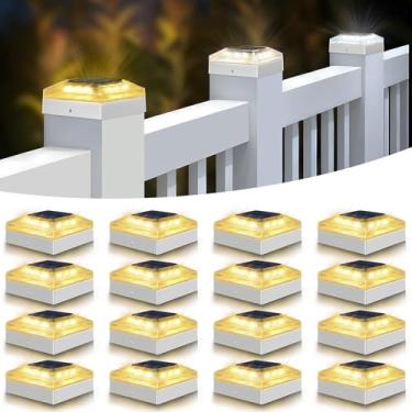 Imagem de vighep Luzes de poste solares 4 x 4 para ambientes externos – Pacote de 16 postes de cerca com 3 modos de cor, luzes de deck à prova d'água alimentadas por energia solar para tampo de vinil/madeira